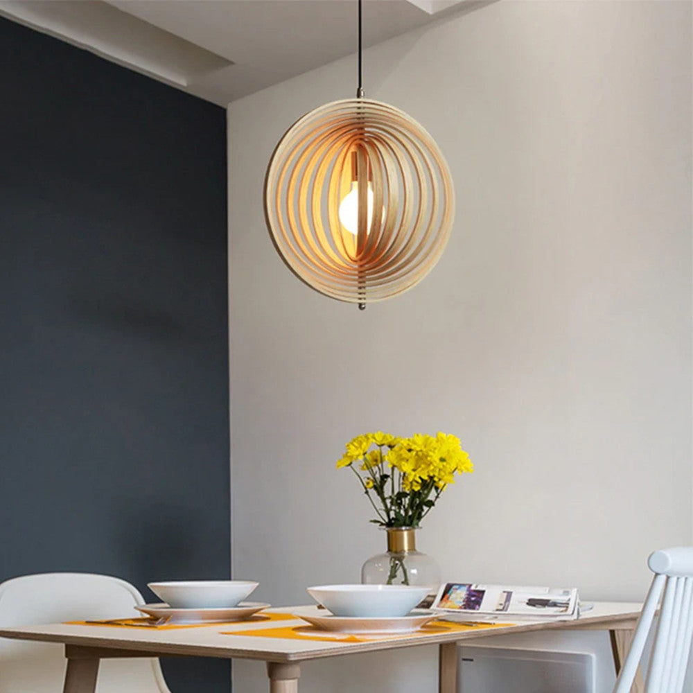 Handcrafted Wood Round Globe Pendant Lampshade